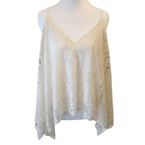 NYMPHE Cream Lace Y2K Boho Crop Top with Lining Spaghetti Strap Flowy SZ Large